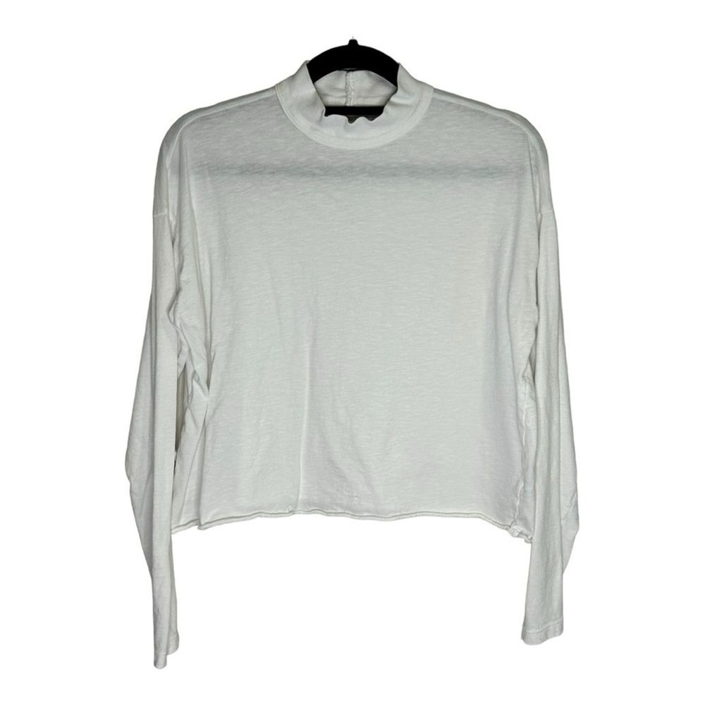 Aerie Womens Mock Turtleneck Crop Top White Long Sleeve Raw Hem XS
